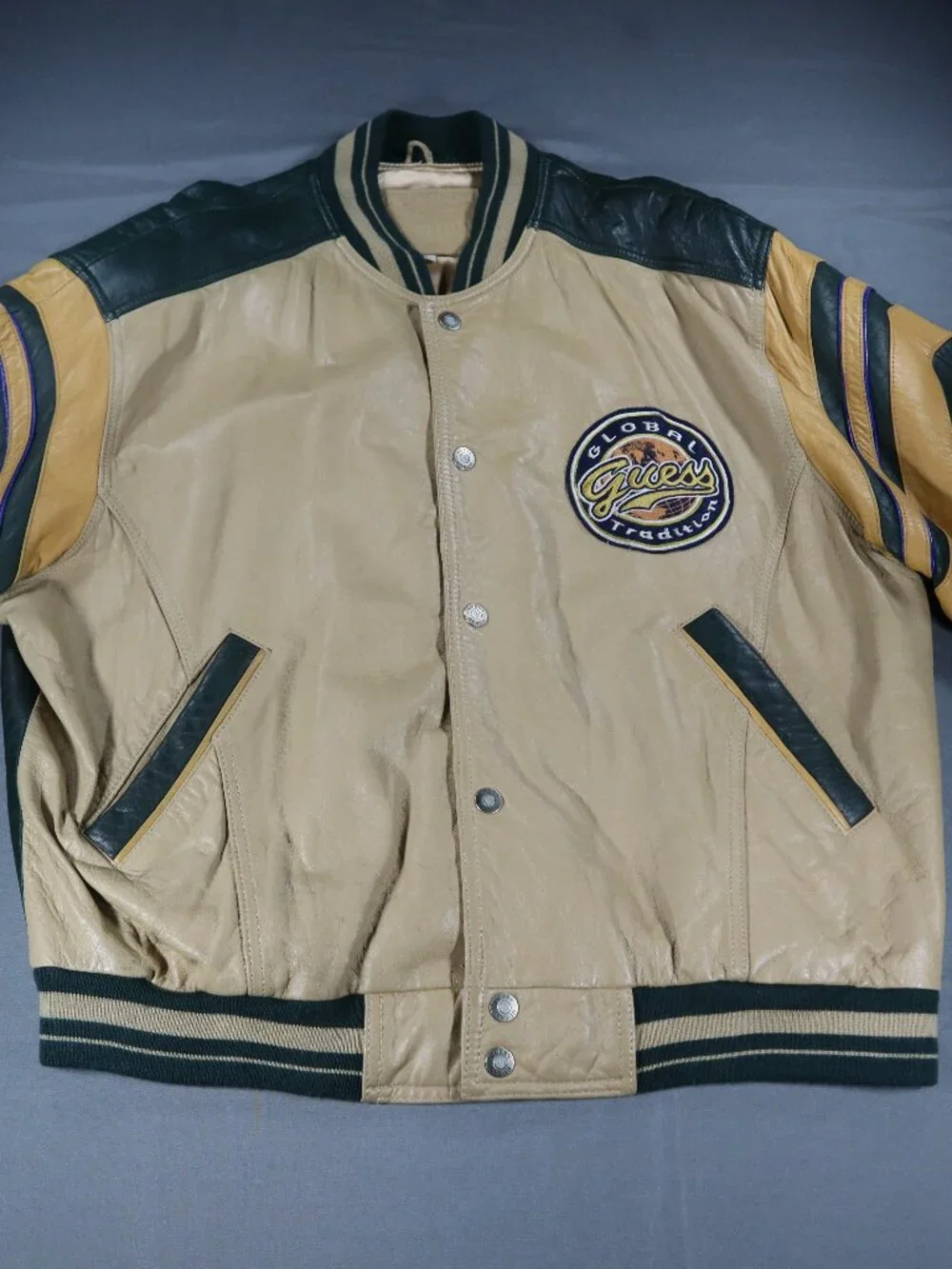 Vintage GUESS Leather Varsity Bomber Jacket Size XL Rare - Picture 3 of 13